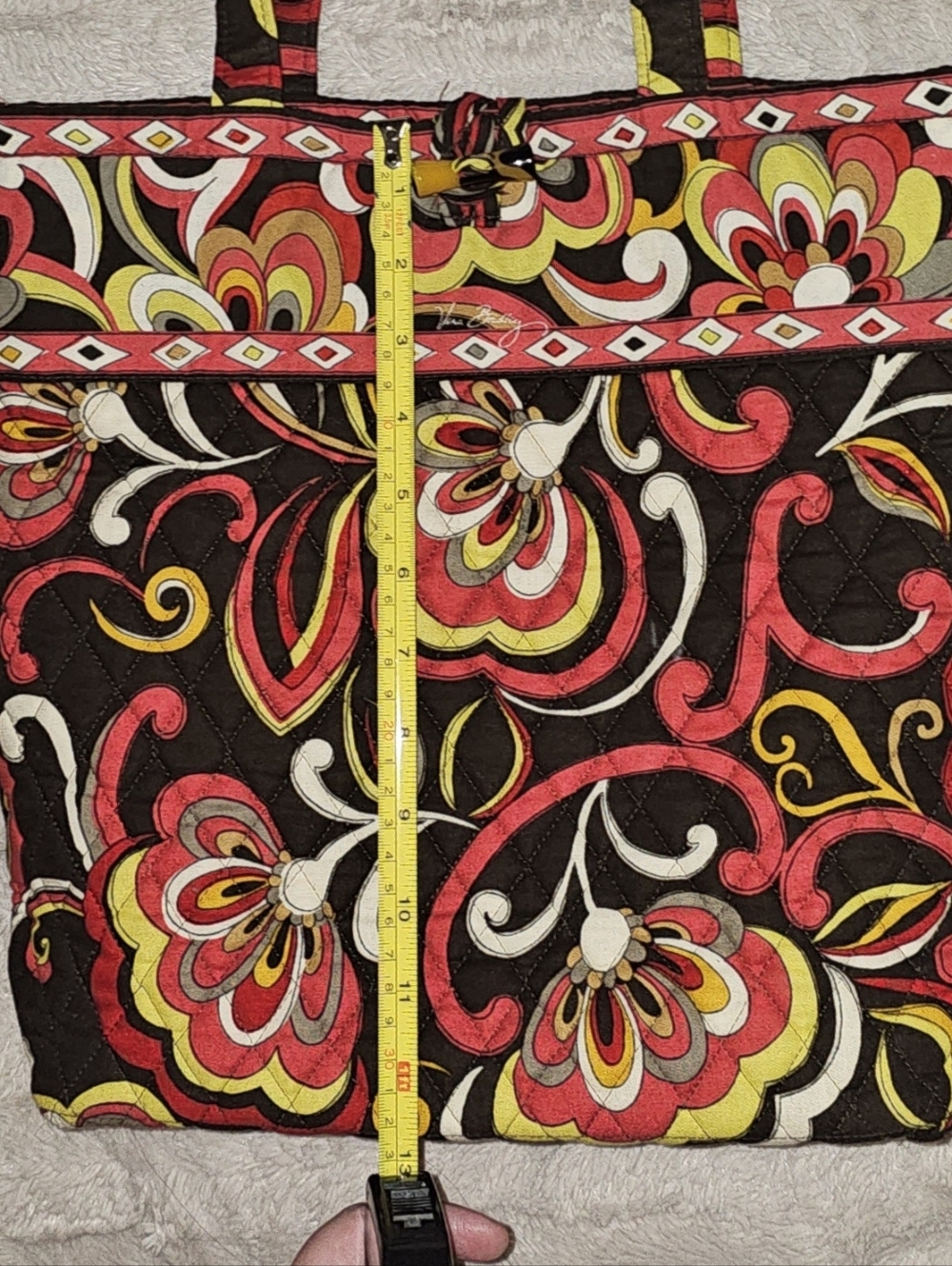 Vera Bradley Quilted Floral Tote in Black, Pink, Red & Yellow - Picture 8 of 8
